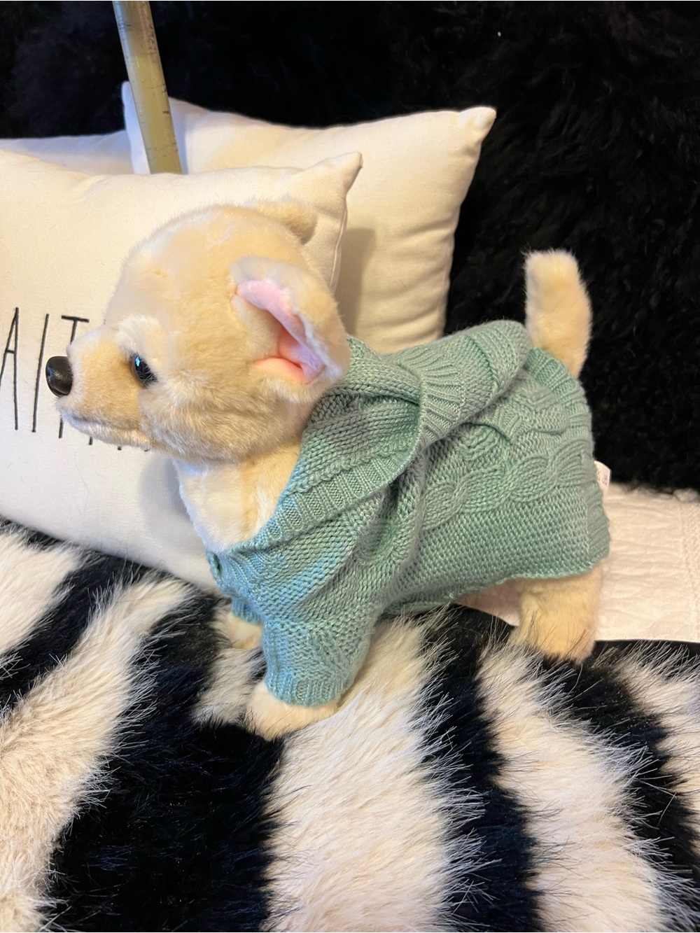 Light Teal Cable Knit Dog Sweater